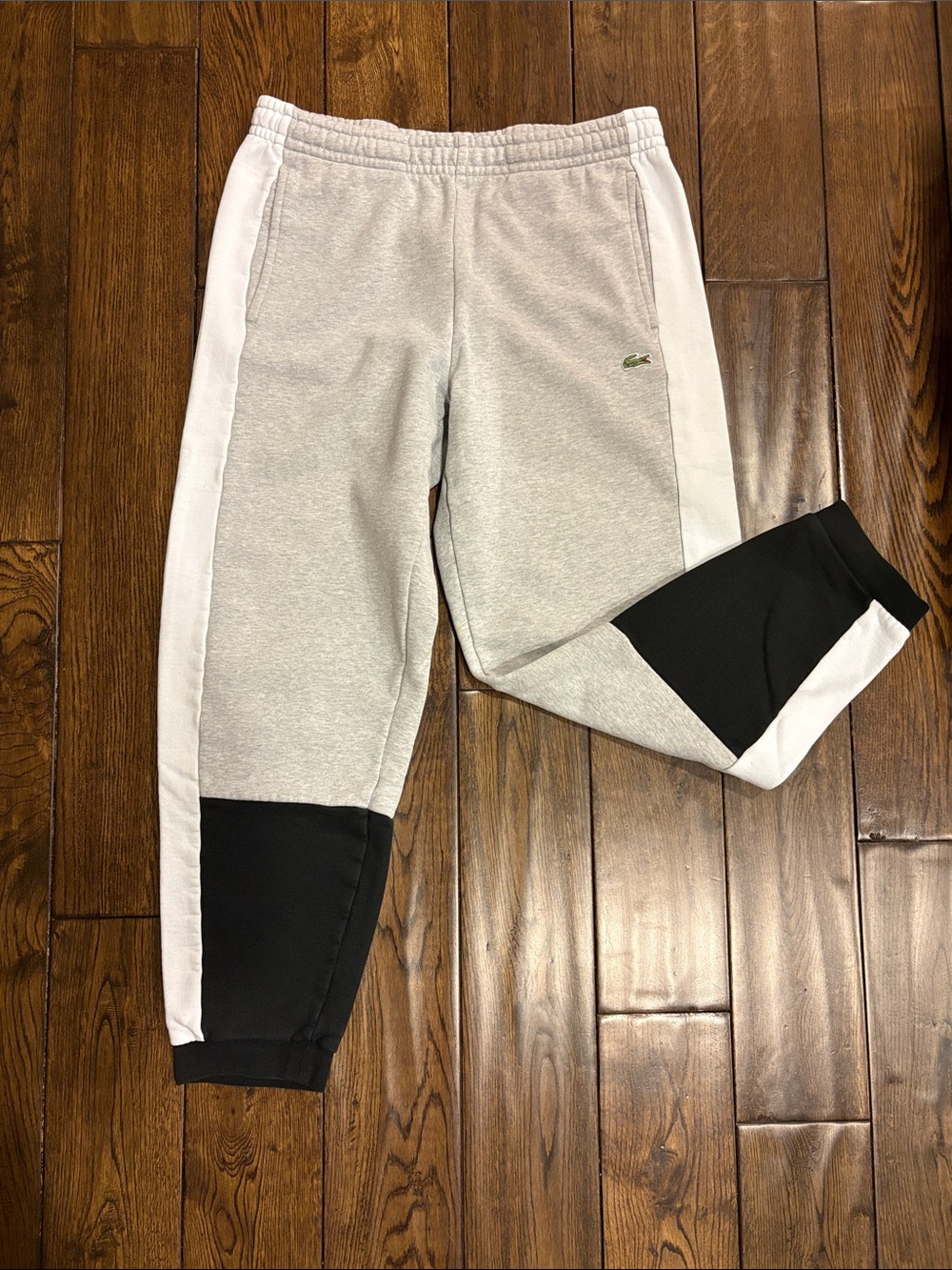 Lacoste Mens Gray, Black & White Colorblock Joggers